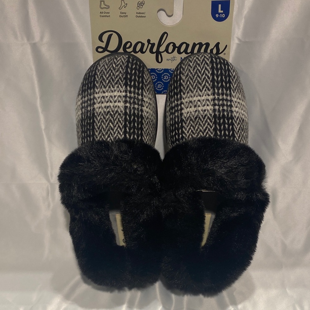 Dearfoams Hannah Festive Knit Womens Memory Foam‎ Clog Slippers